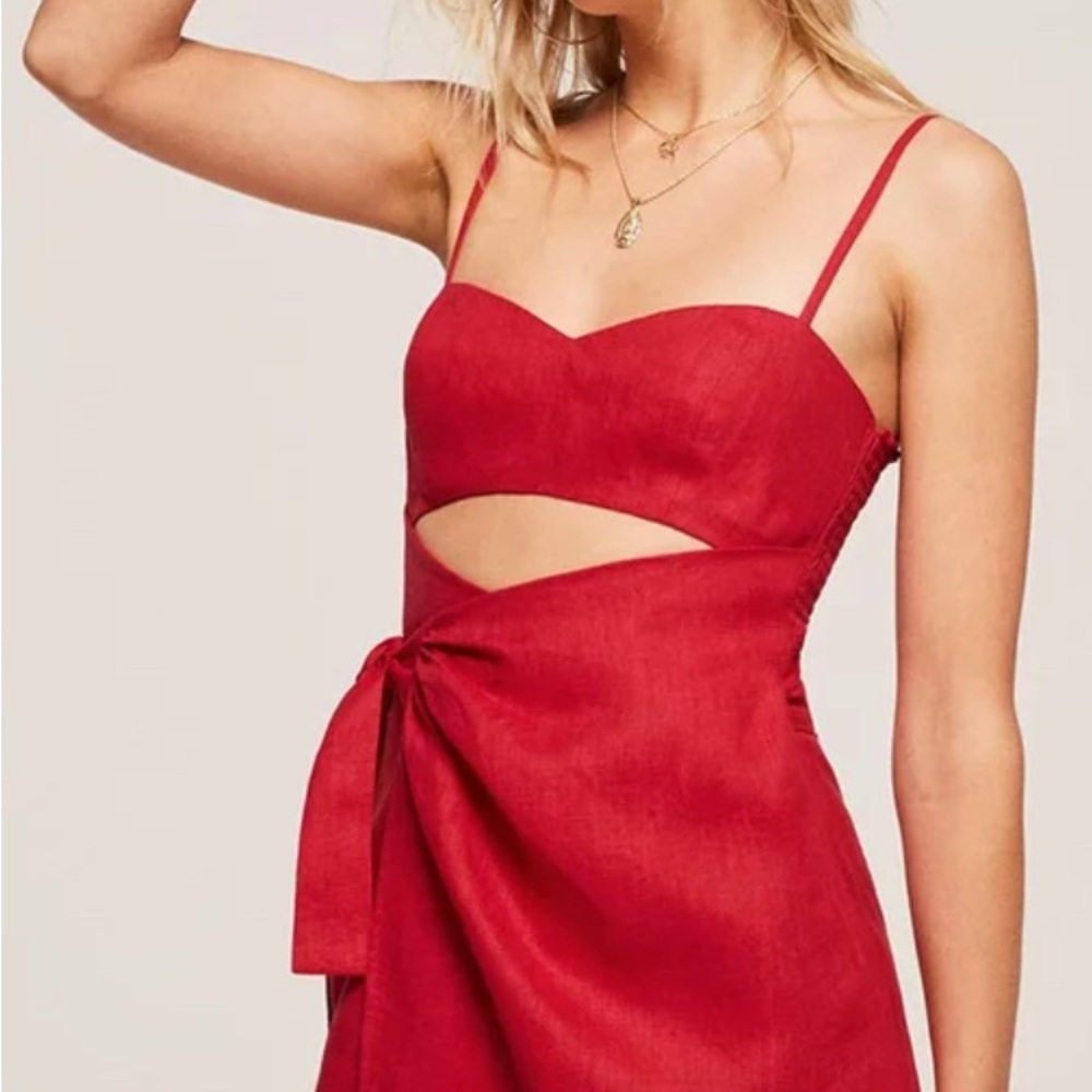 Reformation Red Cutout Linen Dress